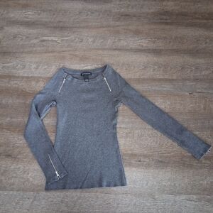 INC International Concepts Gray Long Sleeve Top with Zipper Details